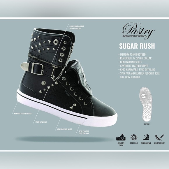 NIB Pastry Sugar Rush black dance sneakers w/ skulls ☠️ & studs sz 10 women - Picture 14 of 17